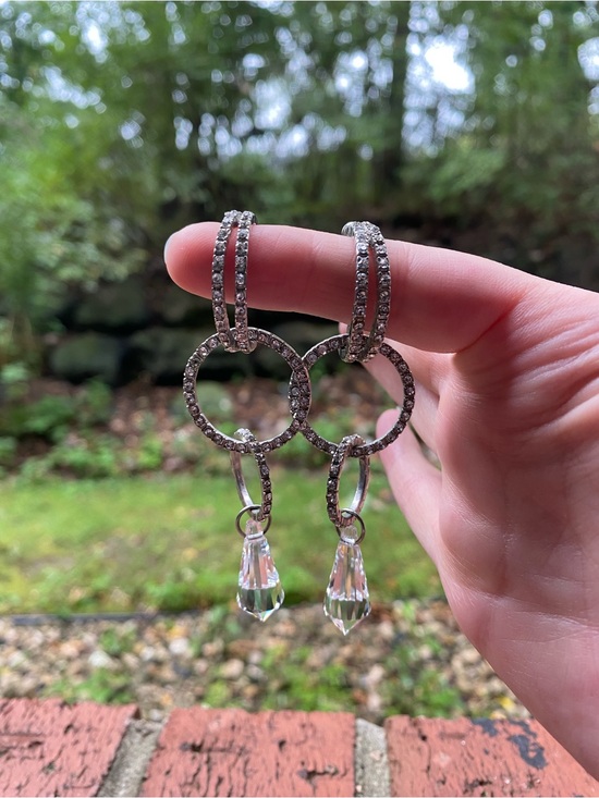 Jewelry - Rhinestone Hoop Pierced Earrings with Crystal Dangle